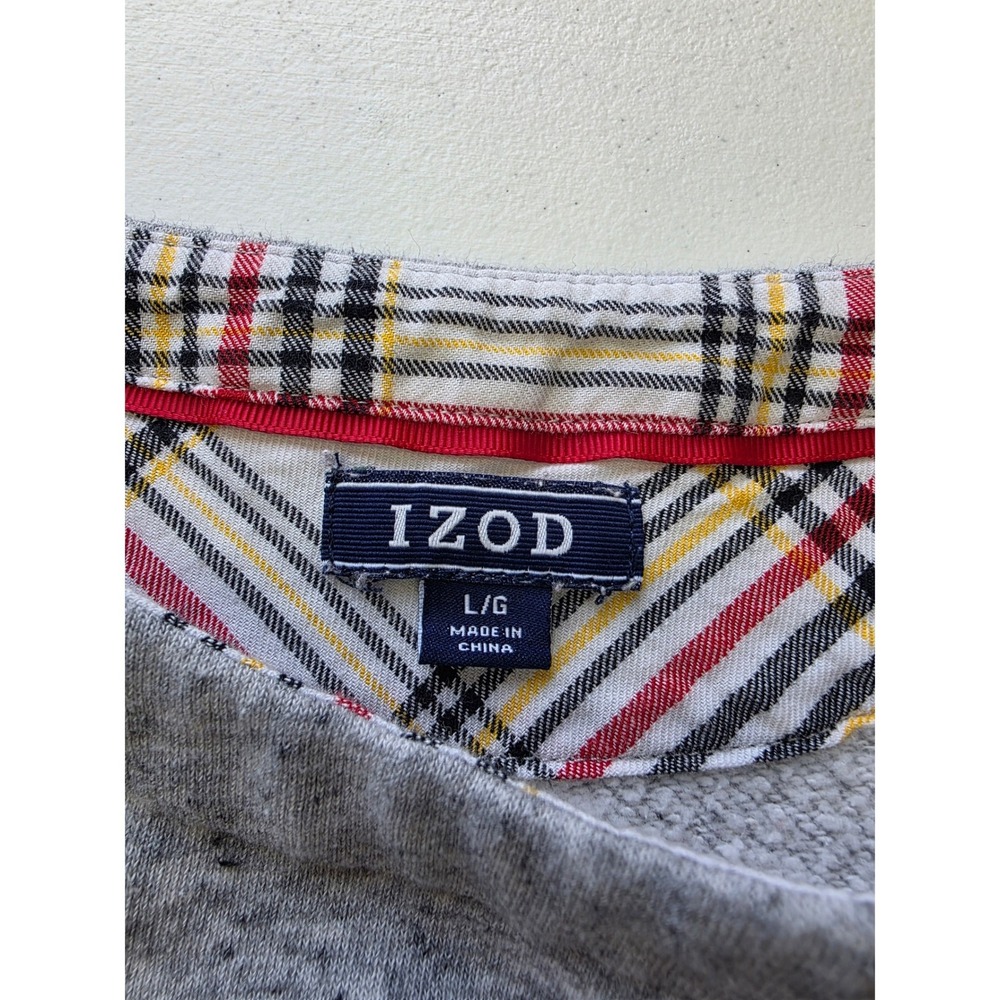 IZOD Womens Grey Marled Layered Plaid Hem Sweatshirt Side Tie Top Large - Picture 4 of 9